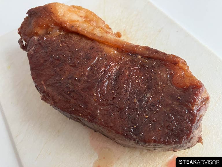 Crust of a steak seared in a pan