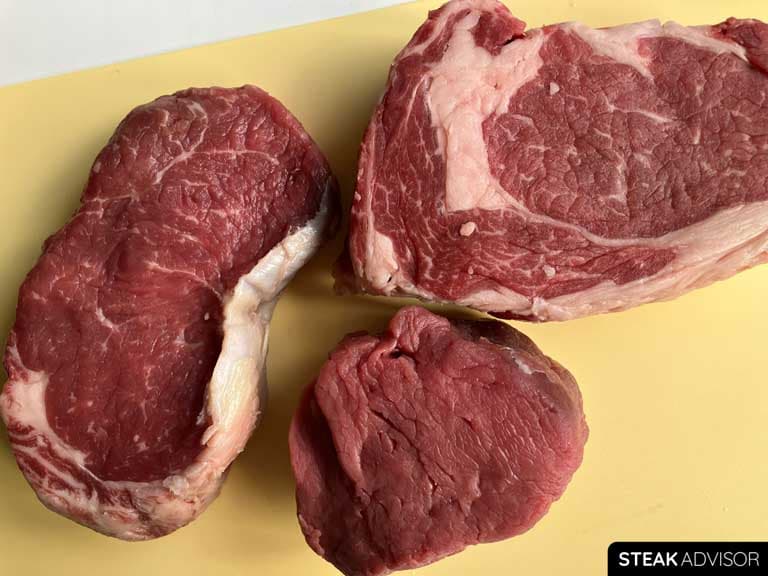 Differences in Marbling Ribeye, New York Strip, and Filet Mignon