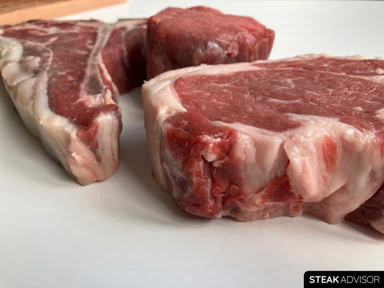 Dry-aged steaks for over 30 days Ribeye, filet mignon, and T-Bone