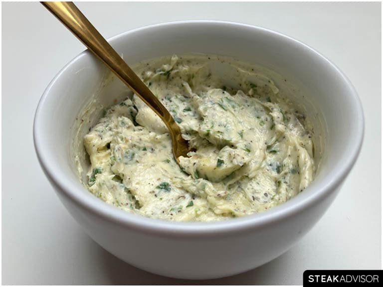 Garlic herb compound butter in a bowl