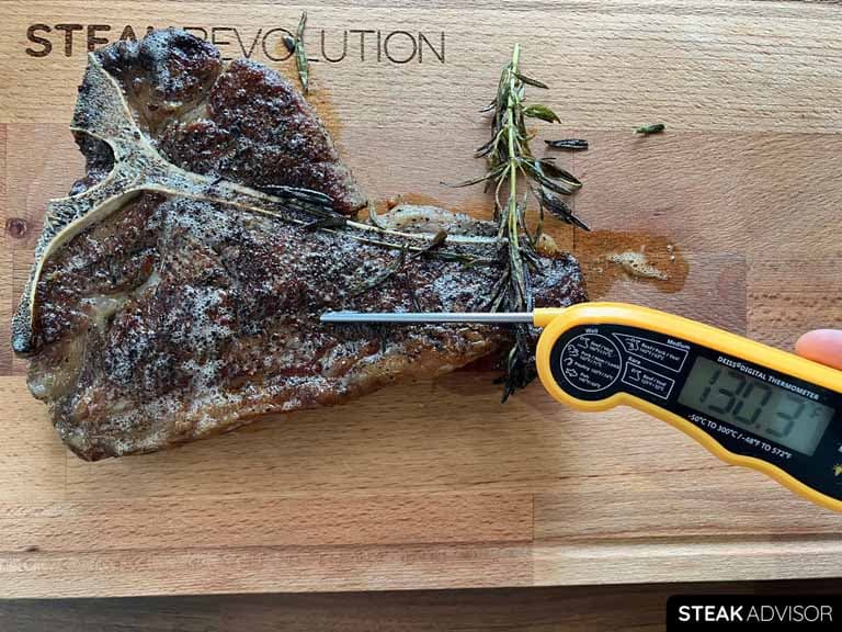 Internal T-bone Steak Strip section Temperature 130.3°F (54.6°C)
