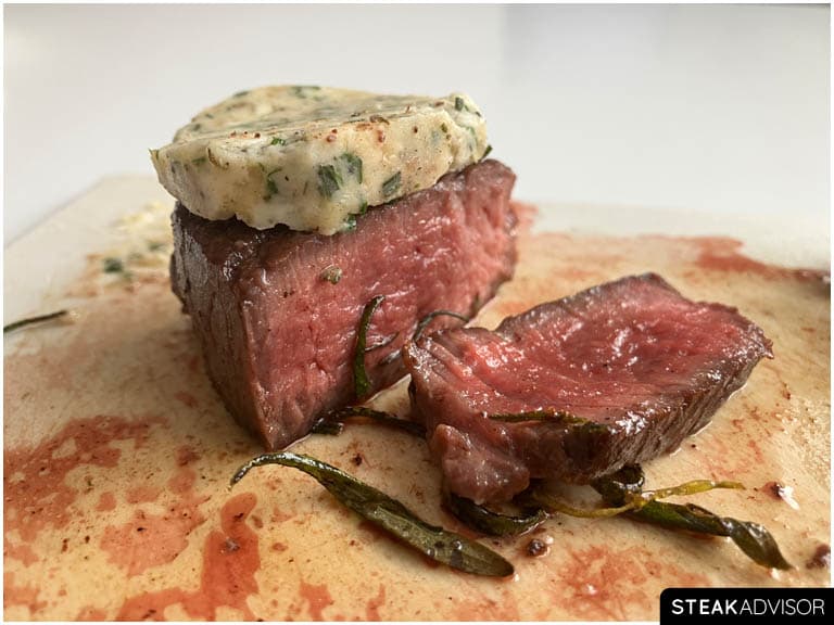 Pan seared filet mignon with compound butter