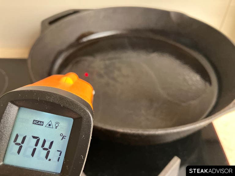 Preheated cast-iron skillet.