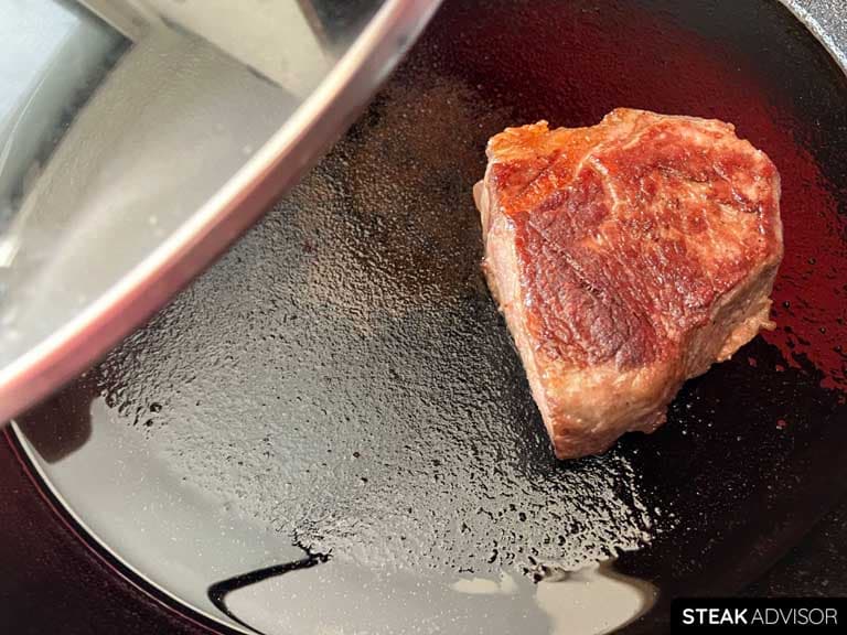 Reheating the steak on the stovetop
