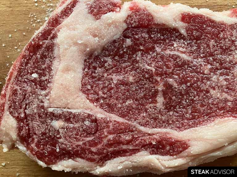 Ribeye steak, 5 minutes after salting