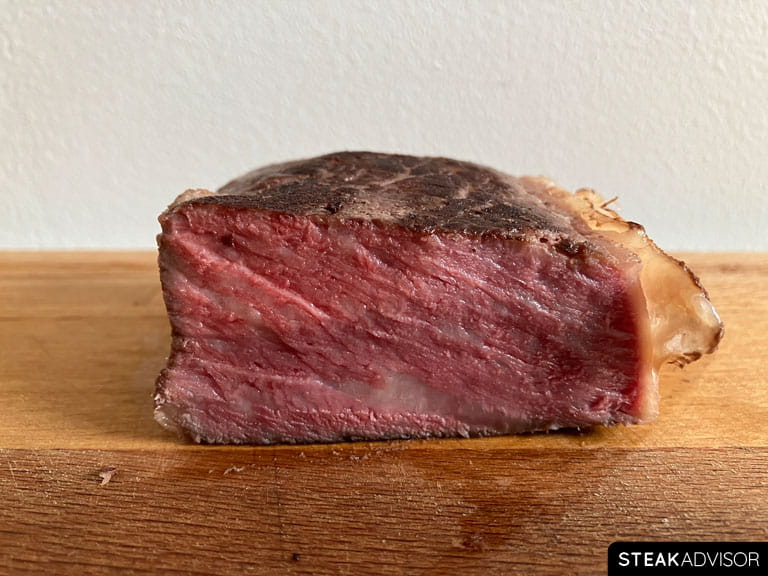 Steak cooked to medium doneness at 145°F or 63°C