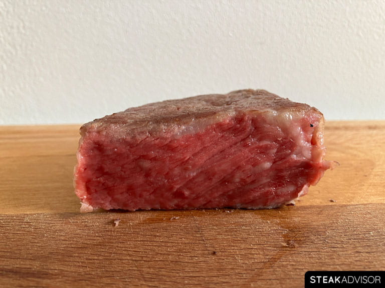 Steak cooked to rare doneness at 125°F or 52°C