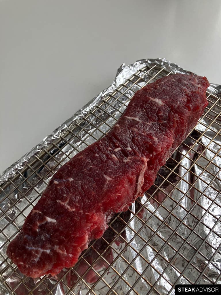Dry-brined steak, ready to broil in the oven.