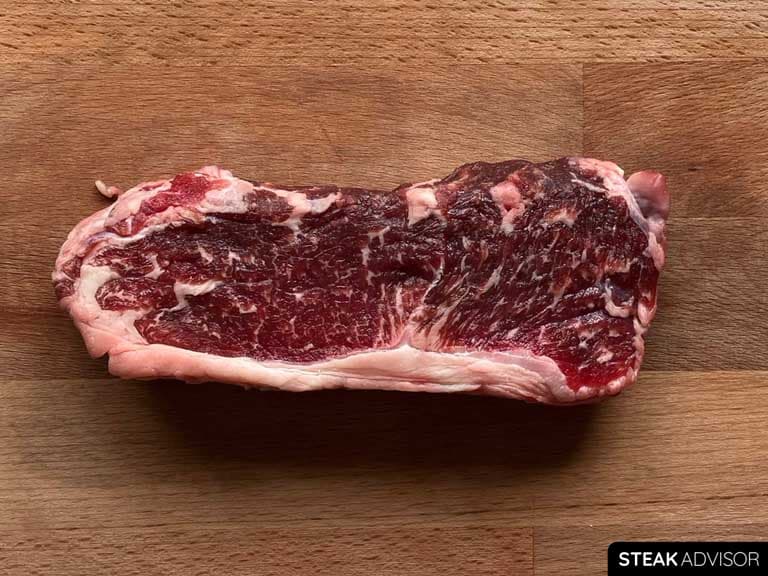 Strip steak dry-brined with salt for 24 hours