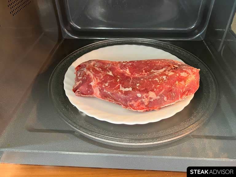 Thawing the steak in the microwave
