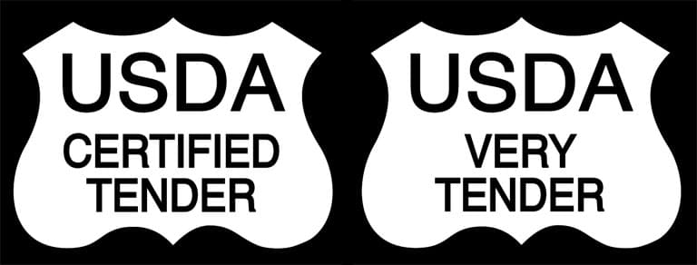 USDA labels such as “Tender” and “Very Tender,” indicating expected beef tenderness levels.