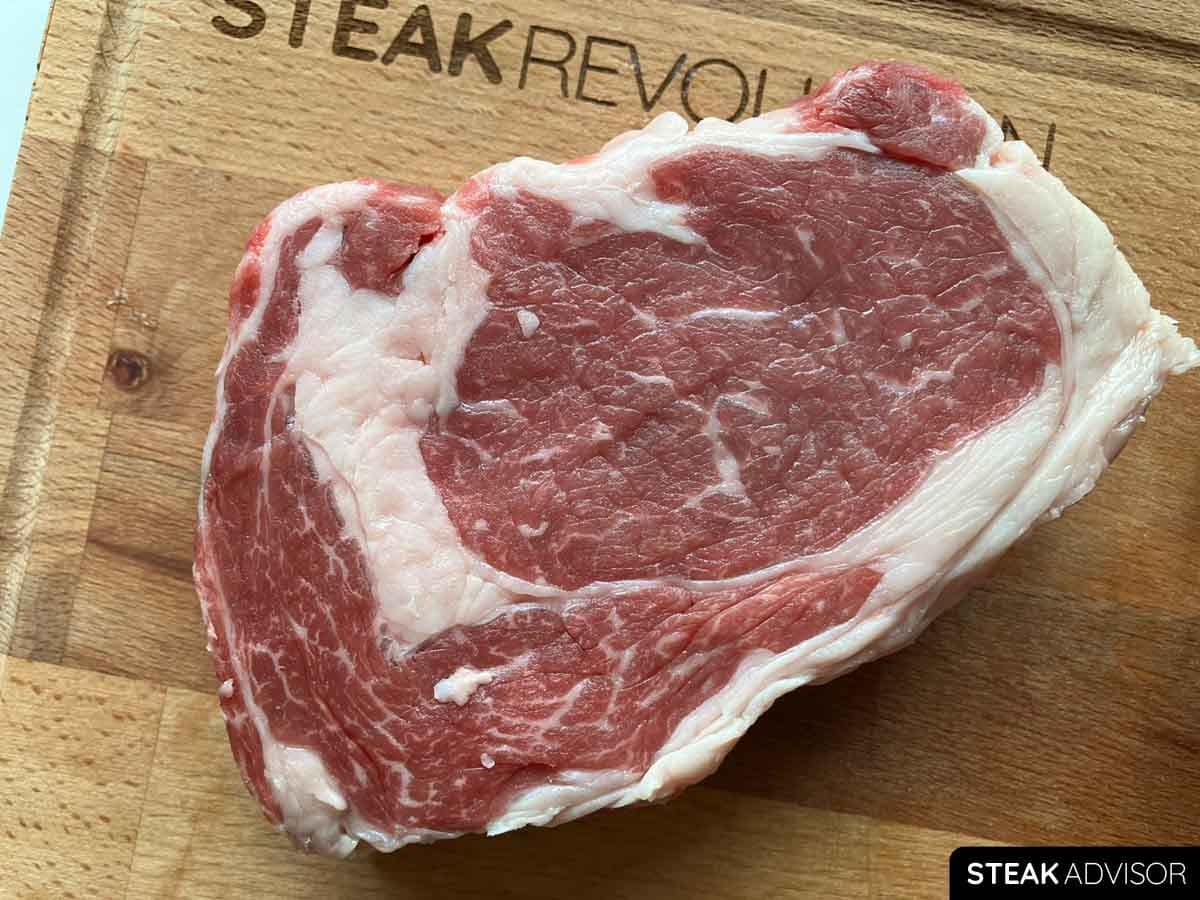 Very well marbled ribeye steak