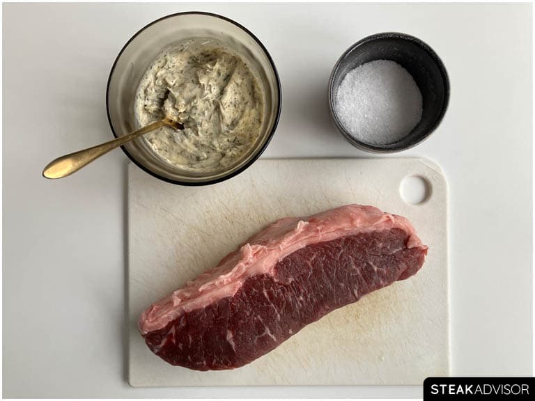 all ingredients for broiled steak recipe horizontal view