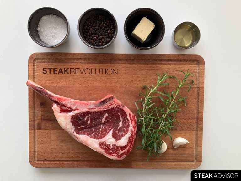 all ingredients for pan seared cowboy steak