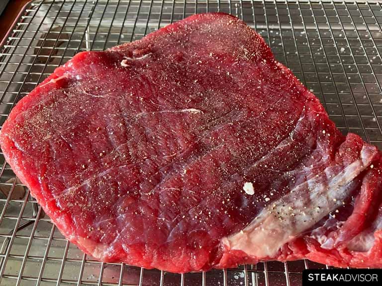 bavette steak seasoned with finely ground black pepper