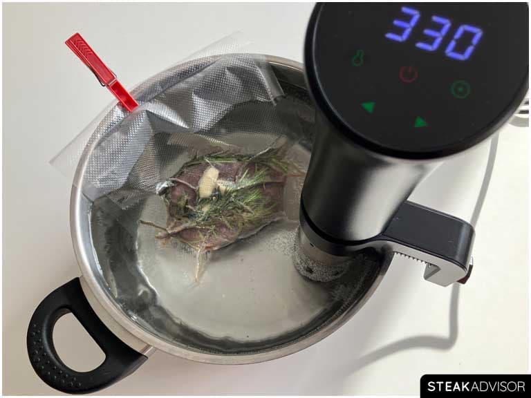 cooking the steak sous vide