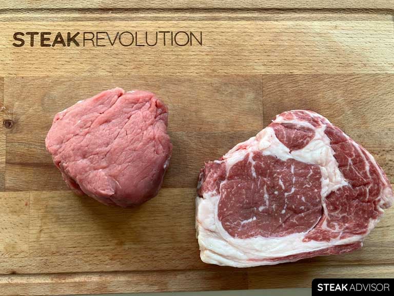 Difference in Marbling: Filet Mignon vs. Ribeye Steak