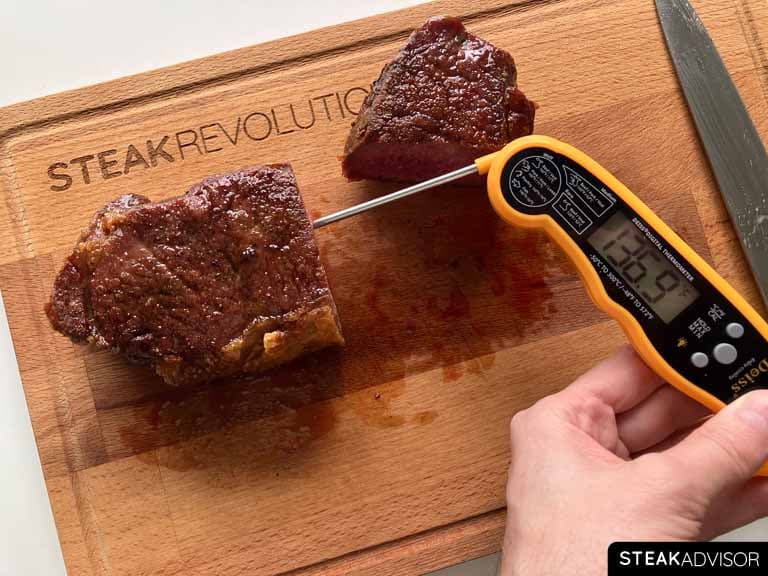 Dry-aged steak cooked to medium-rare.