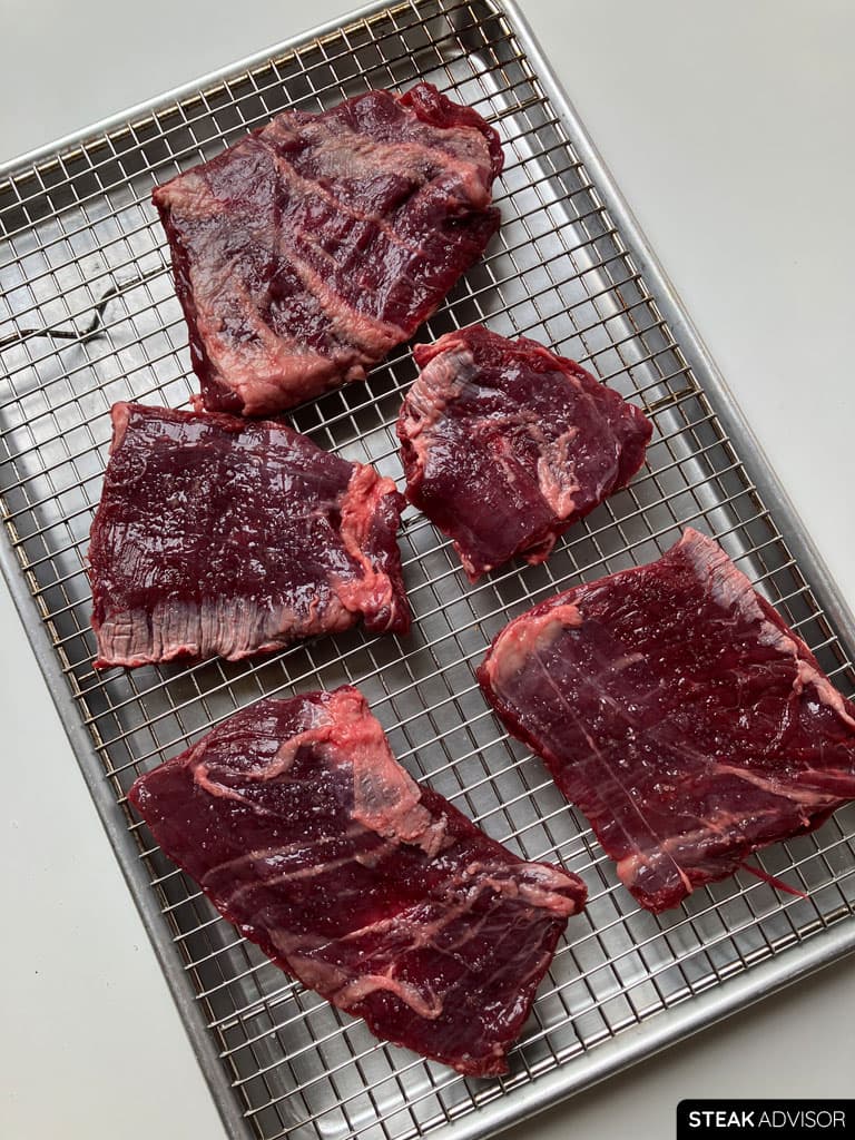 Dry-brined skirt steaks.