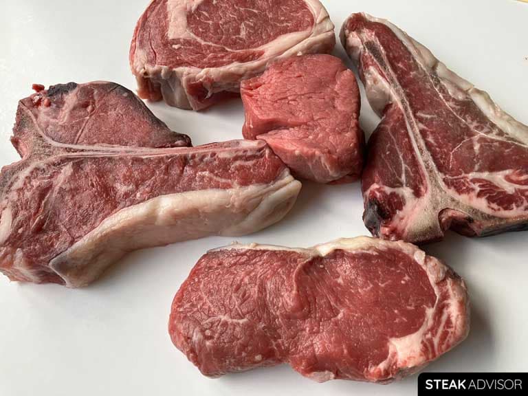 Ribeye, Porterhouse, T-Bone, Filet Mignon, and New York Strip