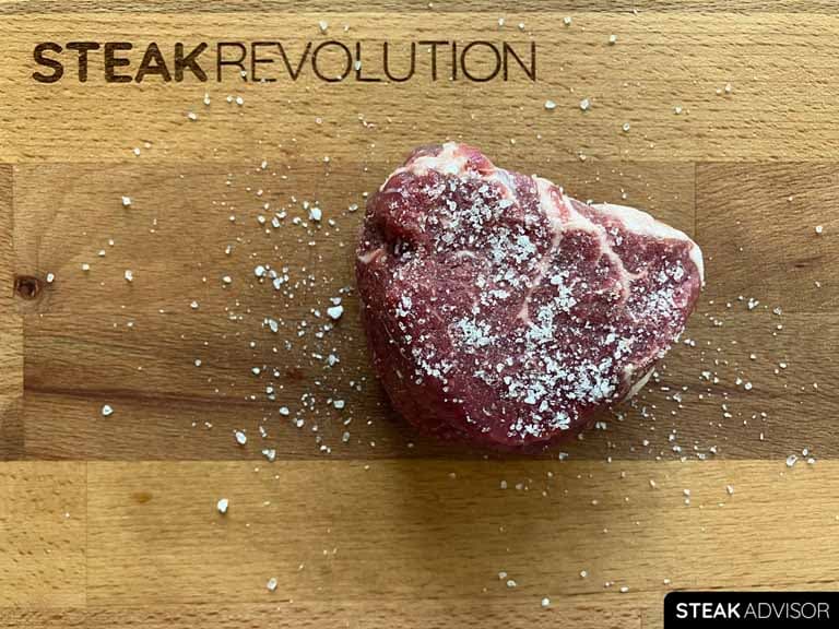 filet mignon seasoned with kosher salt