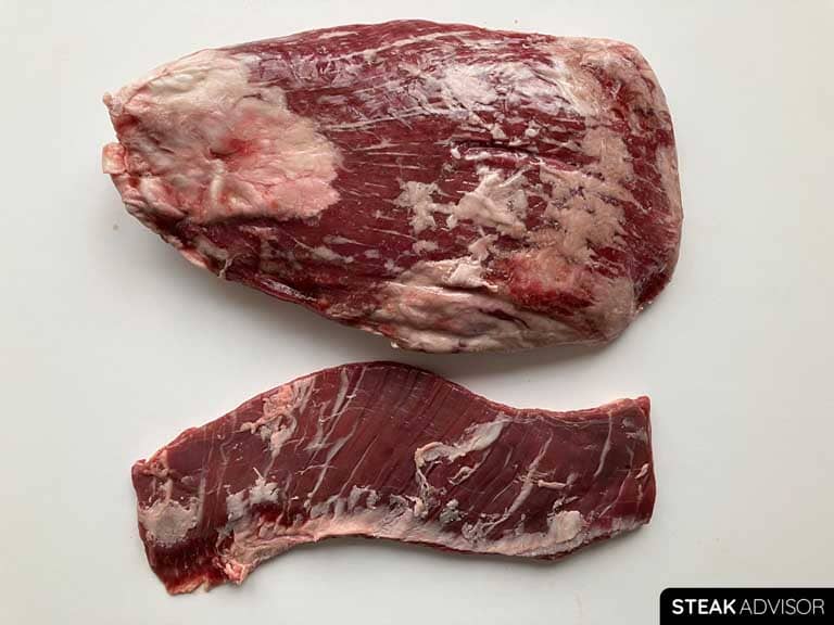 Flank steak on top, skirt steak on the bottom.