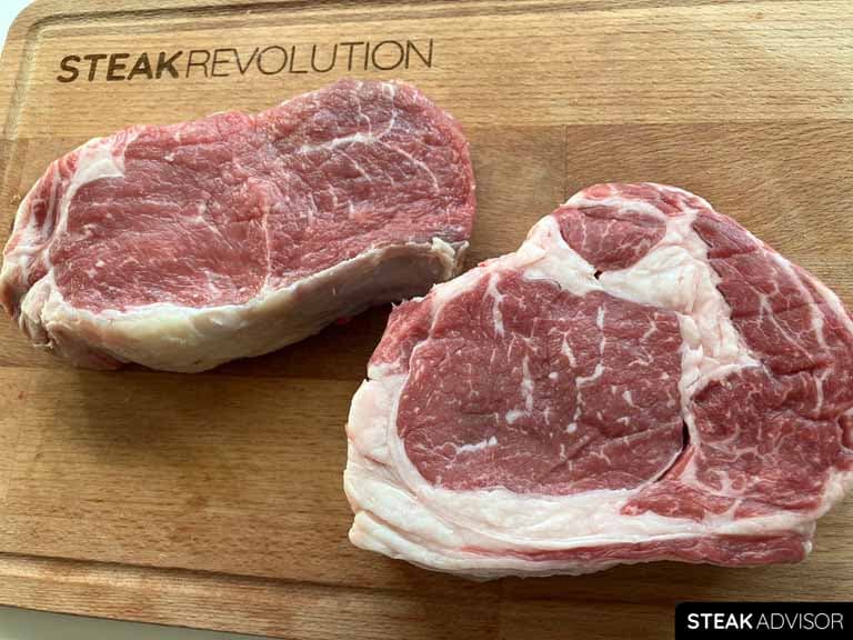 Intermuscular fat content difference between new york strip and ribeye