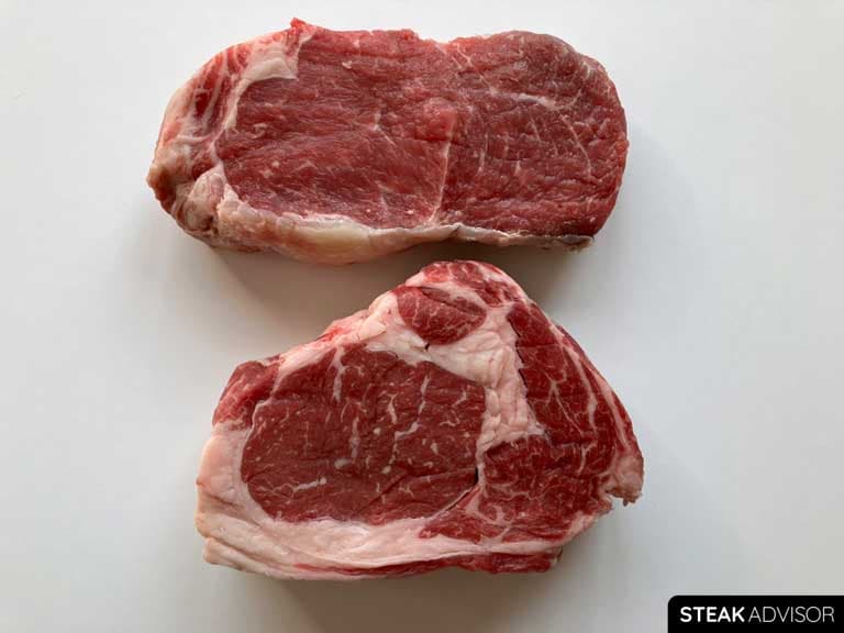 Marbling difference between new york strip and ribeye