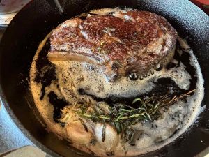 Pan seared bone-in ribeye steak