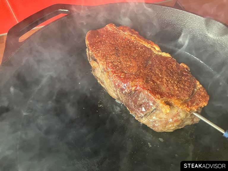 Pan-seared dry-aged steak.