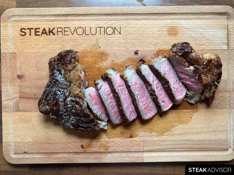 pan-seared ribeye steak; medium-rare doneness