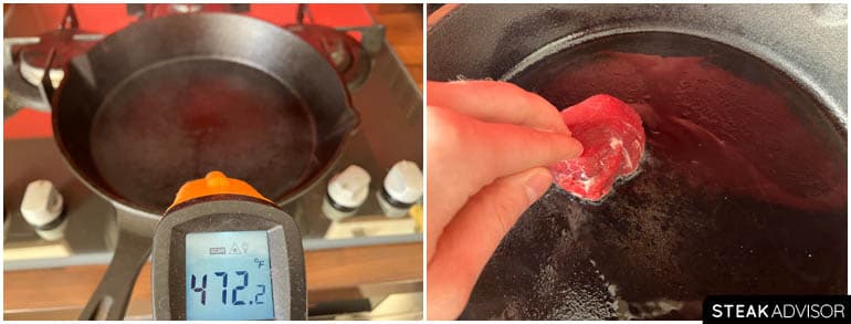 preheat the pan then sear a filet mignon