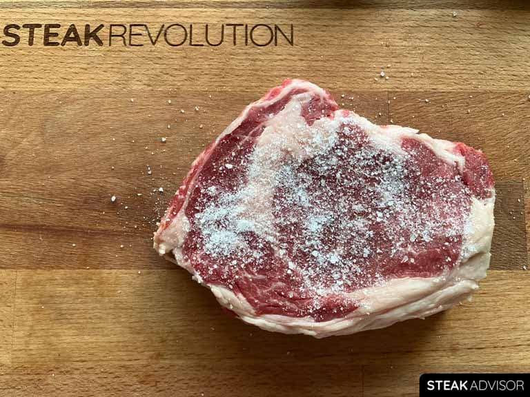 Salt seasoned ribeye steak