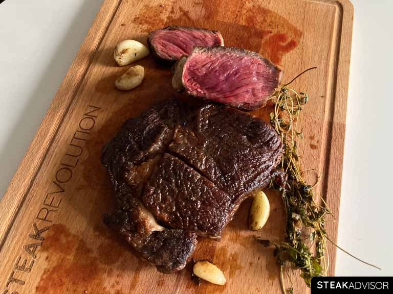 sliced cast iron seared steak