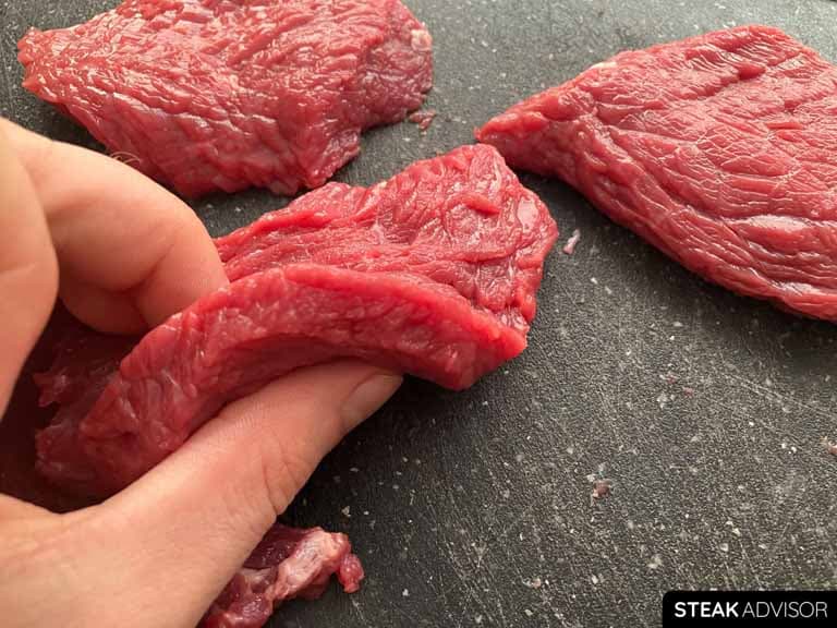 Thickness of raw minute steak
